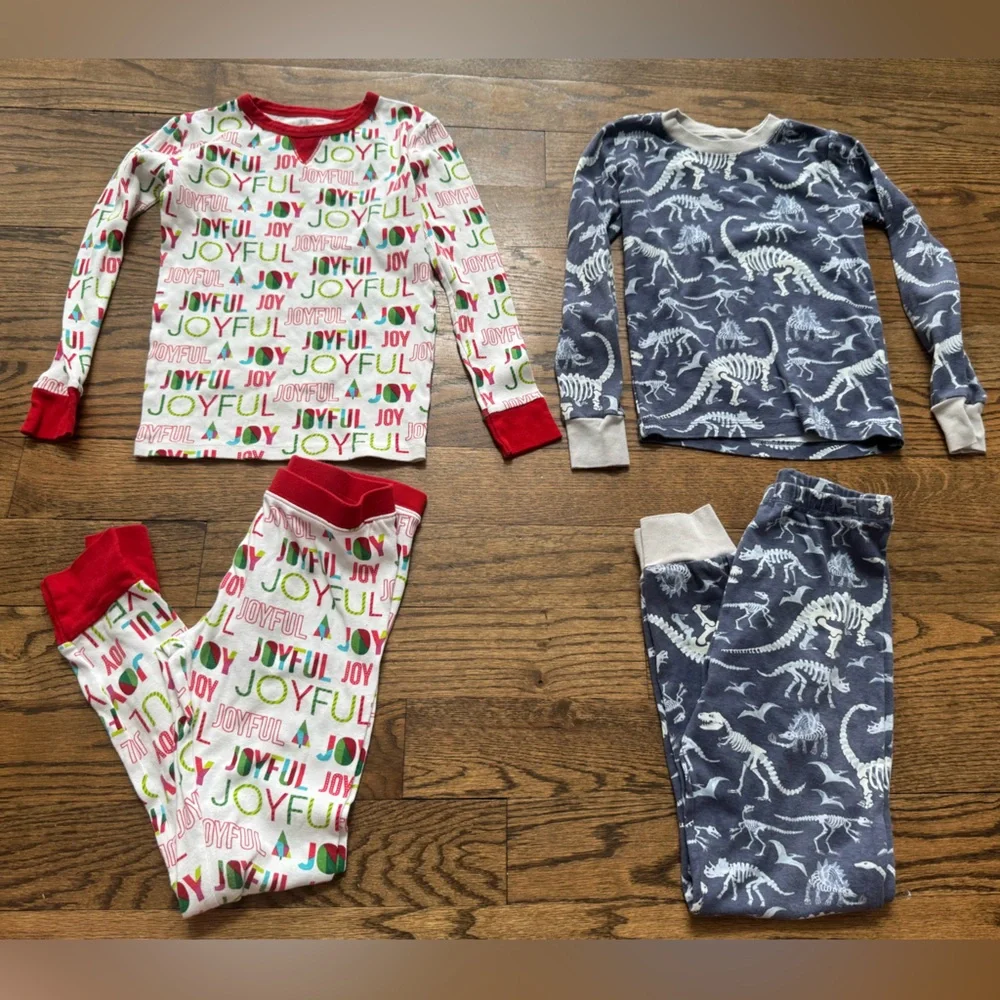 Boys Pajama Bundle Size 8 Pottery Barn Kids Dinosaur + Target Wondershop Joy
